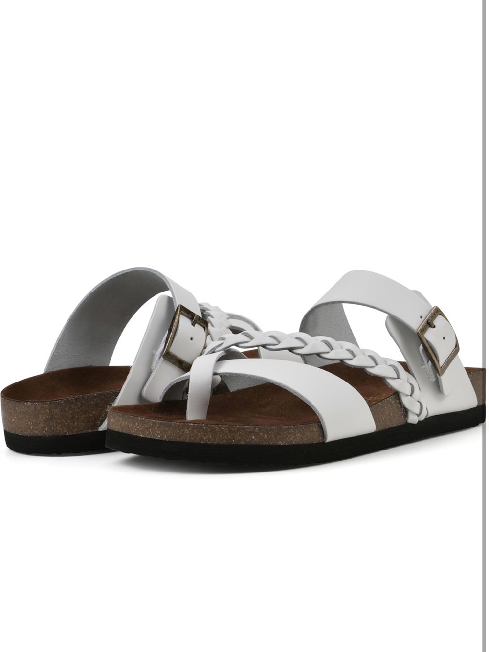 White Mountain Women's White Braided Toe-Ring Slide Sandals with Buckle - Picture 4 of 8